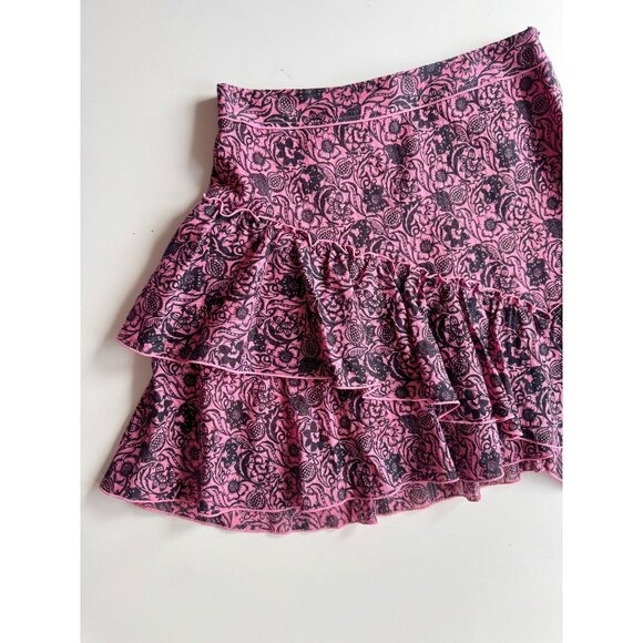 DEREK LAM 10 CROSBY Pink Black Floral Asymmetrical Tulip Mini Skirt, Size 6 - Picture 6 of 11